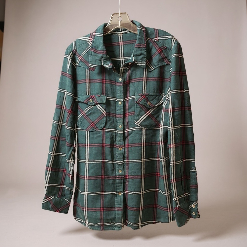 Wrangler Vintage Forest Green Plaid Button Down Shirt